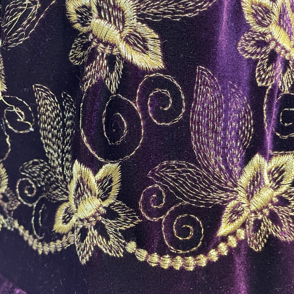 Vintage 90s Another Thyme Plum purple velvet floral embroidered midi medieval L - Picture 4 of 11